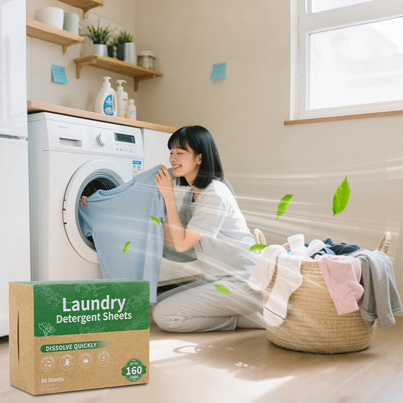 80pcs Fresh Scent Organic Laundry Detergent Sheets - Deep Clean Stain Remover