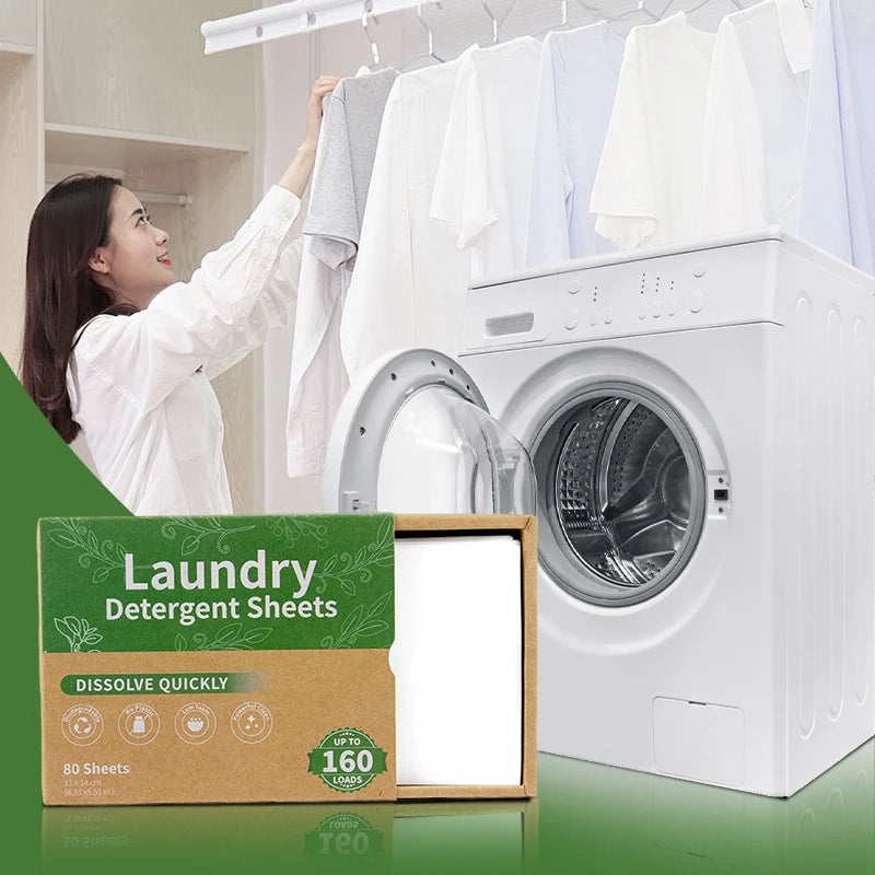 80pcs Fresh Scent Organic Laundry Detergent Sheets - Deep Clean Stain Remover